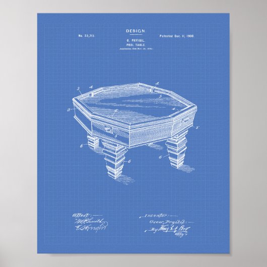 Pool Table 1900 Patent Art Blueprint Poster (Vorne)