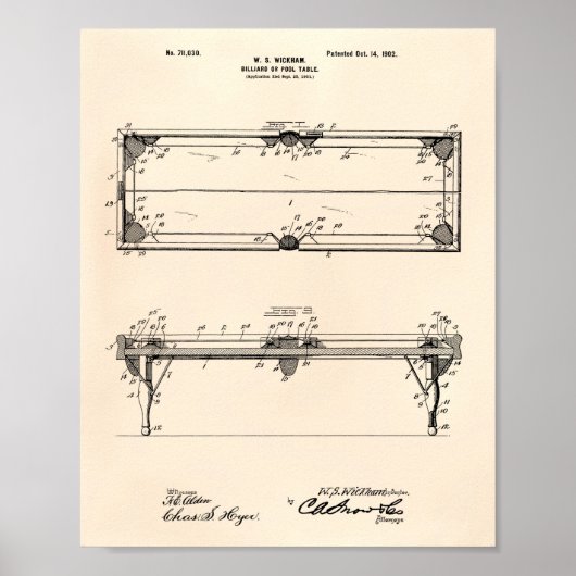 Pool Table 1902 Patent Art - Old Peper Poster (Vorne)