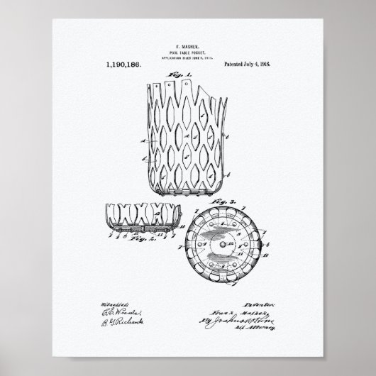 Pool Table Pocket 1916 Patent Art - Weißbuch Poster (Vorne)