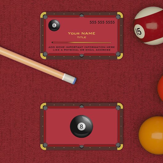 Pool Table Red Business Card Visitenkarte
