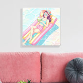 Pool-Tag entspanntes Mädchen Leinwanddruck (Insitu (Wohnzimmer))