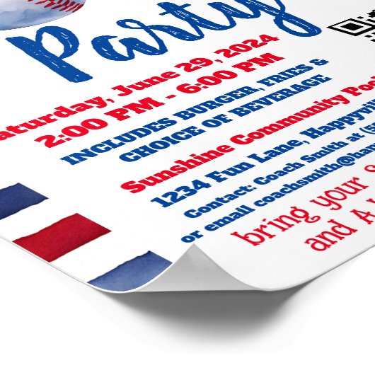 Pool und Baseball-Party Poster (Ecke)