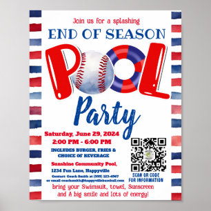Pool und Baseball-Party Poster
