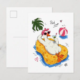Pool-Zeit-Lustige Ente mit Sonnenbrille & Cocktail Postkarte