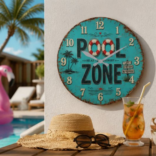 Pool Zone Vintage Poolside Große Wanduhr