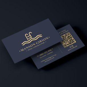 Poolbauer Dunkle Navy Moderne QR-Code Visitenkarte