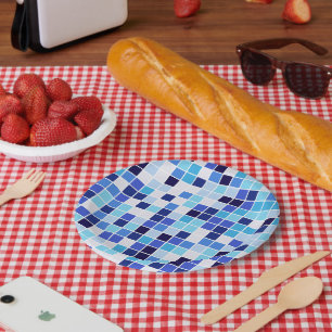 Poolfliesen, Blaue Mosaikfliesen, Geometrisches Mu Pappteller