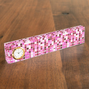 Poolfliesen, rosa Mosaikfliesen, geometrisches Mus Namensplakette