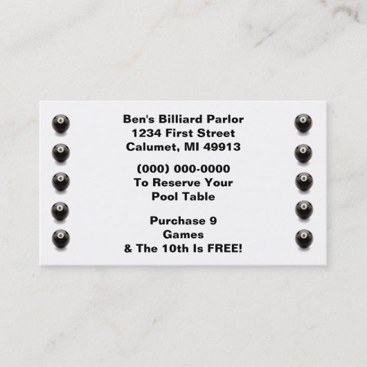 Poolhallenkarte des Balls acht des Treuekarte (Vorderseite)