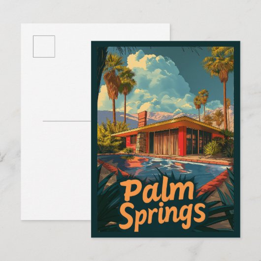 Poolparadies: Ein Retro-Palmsprings Postkarte (Vorne/Hinten)