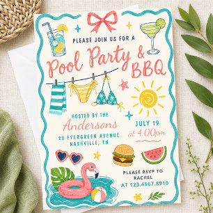 Poolparty BBQ Sommer Hinterhof Tropische Familien  Einladung
