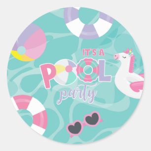 Poolparty-Einhorn-Pink-und-Lila-Geburtstag Runder Aufkleber