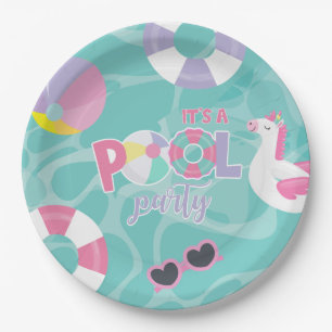Poolparty-Einhorn-Rosa und Lila Geburtstag Pappteller