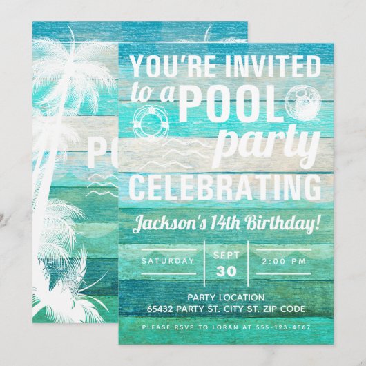 Poolparty Einladung (Vorne/Hinten)