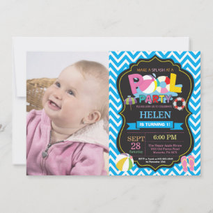 Poolparty-Einladung Blau Spritz Wasser Mädchen Einladung