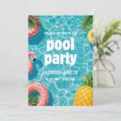 Poolparty-Einladung Flamingo Tropischer Spaß (Stehend Vorderseite)
