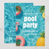 Poolparty-Einladung Flamingo Tropischer Spaß (Vorne/Hinten)