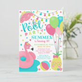 Poolparty-Einladung Mädchen Flamingo Float Pool Einladung (Stehend Vorderseite)
