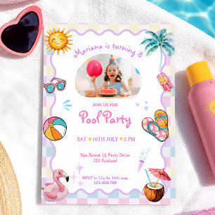 Poolparty Geburtstag mit individuellem Foto Einladung