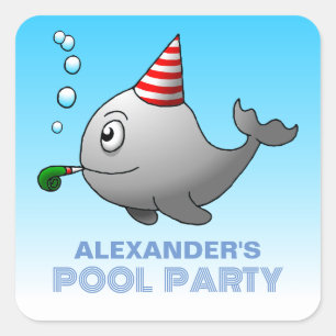 Poolparty Geburtstag Quadratischer Aufkleber
