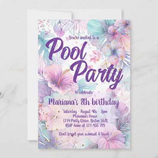 Poolparty Geburtstag Rosa Mädchenhaft Poolparty Einladung (Vorderseite)
