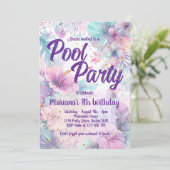 Poolparty Geburtstag Rosa Mädchenhaft Poolparty Einladung (Stehend Vorderseite)