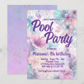 Poolparty Geburtstag Rosa Mädchenhaft Poolparty Einladung (Vorne/Hinten)