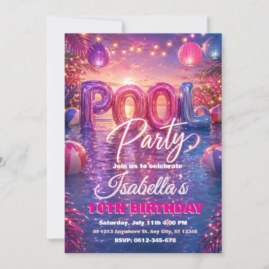 Poolparty-Geburtstagseinladung Einladung (Vorderseite)
