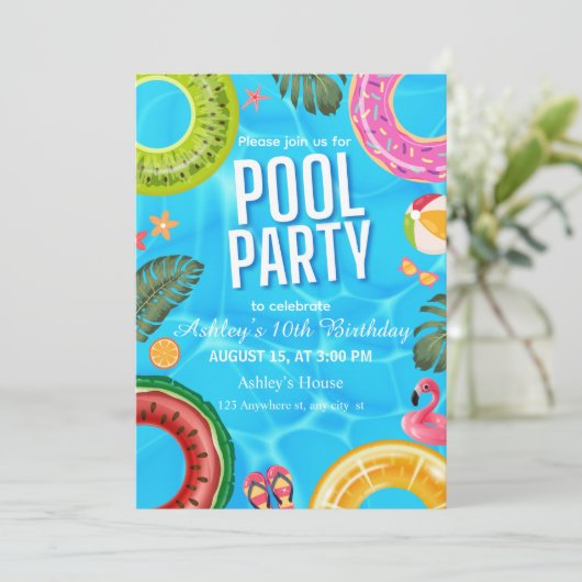 Poolparty-Geburtstagseinladung Einladung (Stehend Vorderseite)