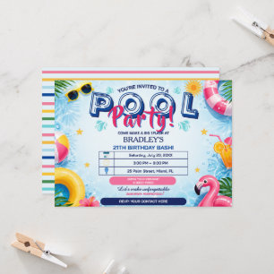 Poolparty-Geburtstagseinladung für den coolen Typ Einladung