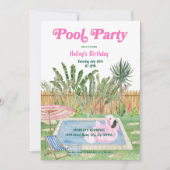 Poolparty-Geburtstagseinladung Pink Einladung (Vorderseite)