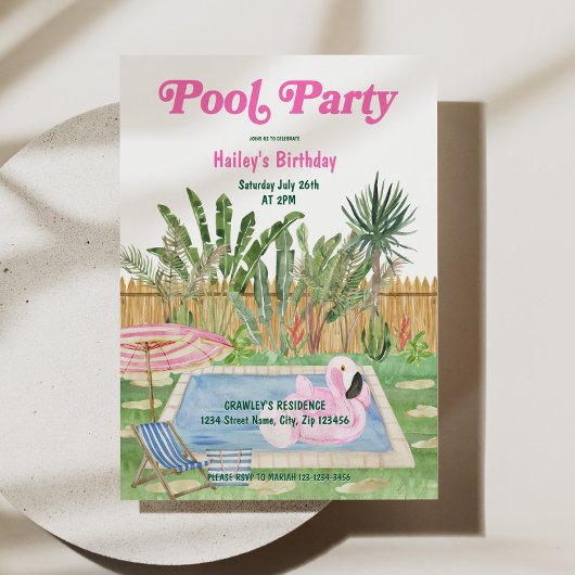 Poolparty-Geburtstagseinladung Pink Einladung