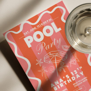 Poolparty-Geburtstagseinladung, Teen-Poolparty-Ein Einladung