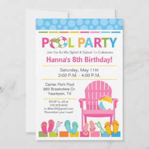 Poolparty-Geburtstagseinladung und Schwimmparty Einladung