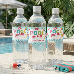 Poolparty-Geburtstagsfeier für Kinder, bunte Somme Wasserflaschenetikett