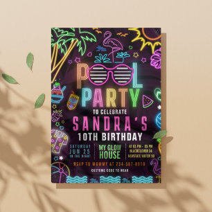 Poolparty-Glowparty-Bearbeitbare Einladung