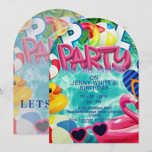 Poolparty-Kinder-Einladung Einladung (Vorne/Hinten)