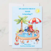 Poolparty-Kinder-Geburtstagseinladung | Bearbeitba
