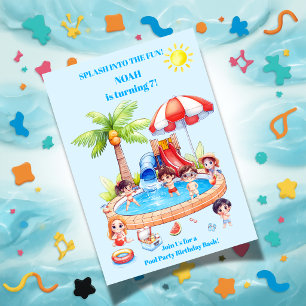Poolparty-Kinder-Geburtstagseinladung Bearbeitba Einladung