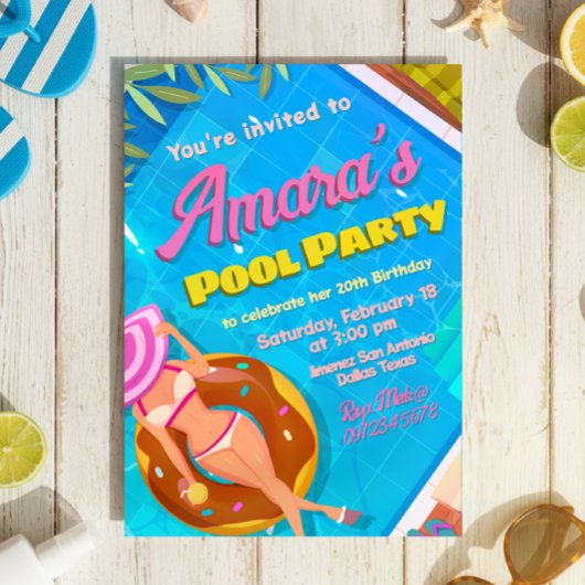 Poolparty-Mädchen-Einladung Einladung