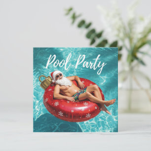 Poolparty mit dem Weihnachtsmann zu Weihnachten Karte