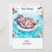 Poolparty mit Nilpferd Einladung (Vorderseite)