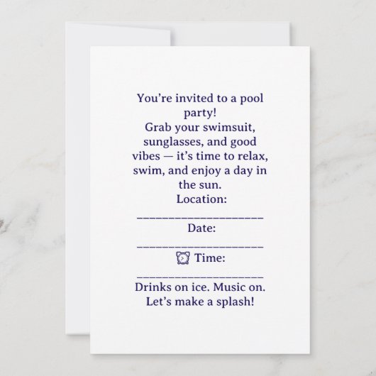 Poolparty mit Nilpferd  Einladung (Rückseite)