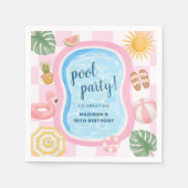 Poolparty Moderne Sommer Geburtstagsfeier Mädchen Serviette (Vorderseite)