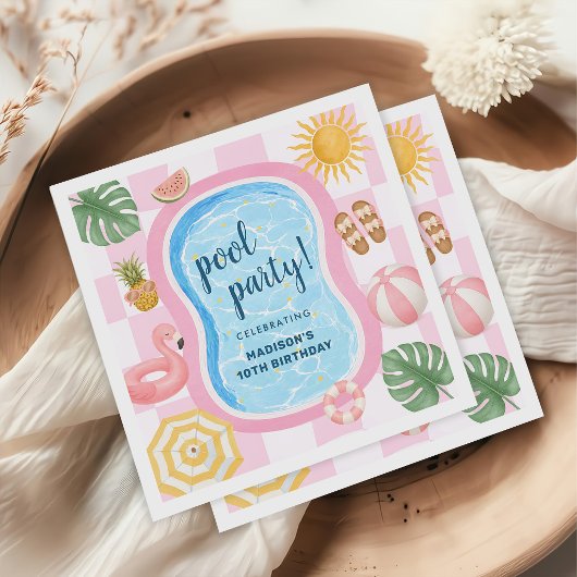 Poolparty Moderne Sommer Geburtstagsfeier Mädchen Serviette