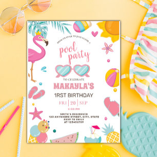 Poolparty   Moderne Sommer Geburtstagsfeier Postkarte