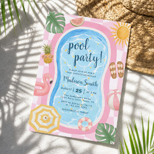 Poolparty Moderne Sommer-Themen-Baby-Party Einladung