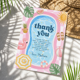 Poolparty modernes Sommer Thema Mädchen Geburtstag Dankeskarte