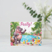 Poolparty Nilpferd am Strand Postkarte (Stehend Vorderseite)