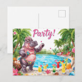 Poolparty Nilpferd am Strand Postkarte (Vorne/Hinten)